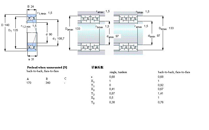 SKF ǽ|S, , FB, contact angle 18°7018FB/P7ӱD